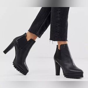 NEW All Saints Sarris Black Leather Platform Chunky Ankle Booties Size 9